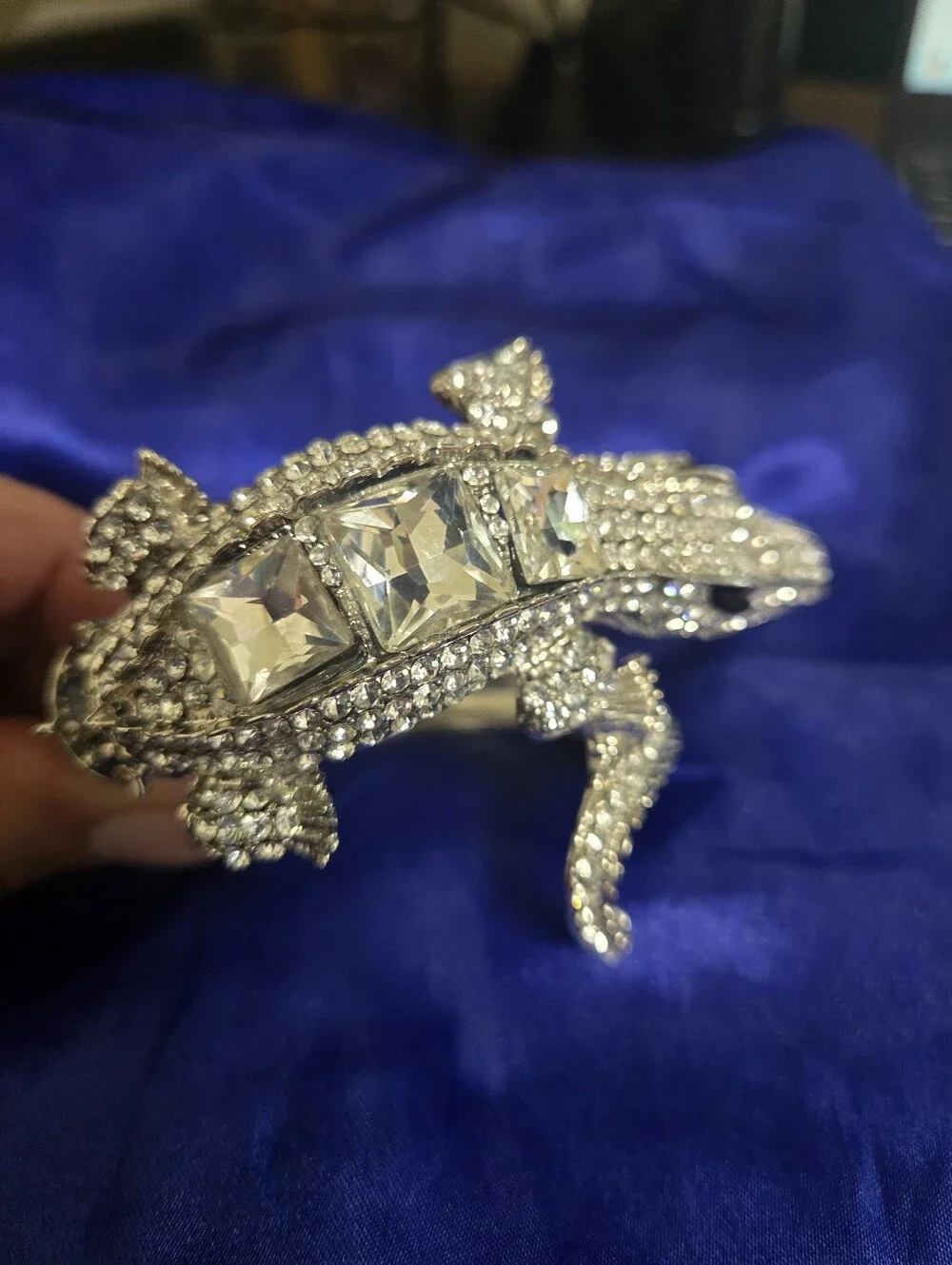 Crystal Alligator Cuff Bracelet - Silver Rhinestone